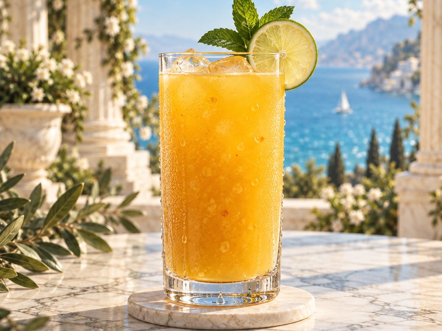 Suco natural de fruta da estação com hortelã